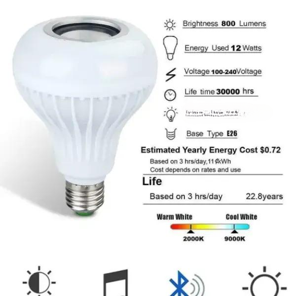 Smart LED RGB White 12W Bluetooth Speaker Bulb with Color Changing Light, Remote & App Control Rs 801